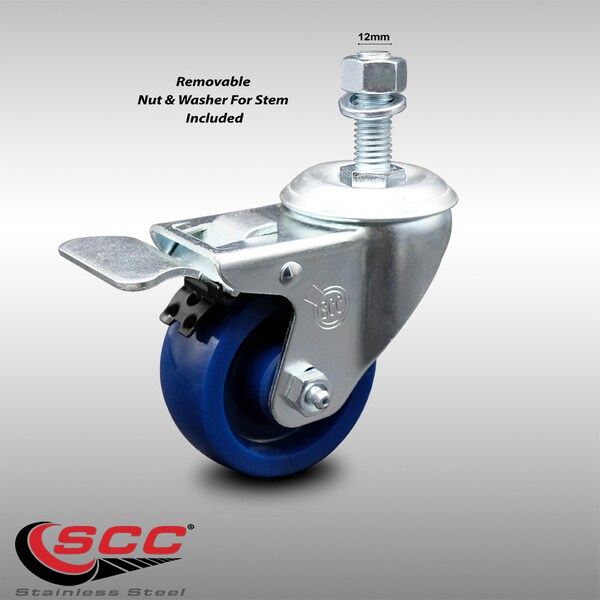 3 Inch SS Solid Polyurethane 12mm Threaded Stem Caster with Total Lock Brake